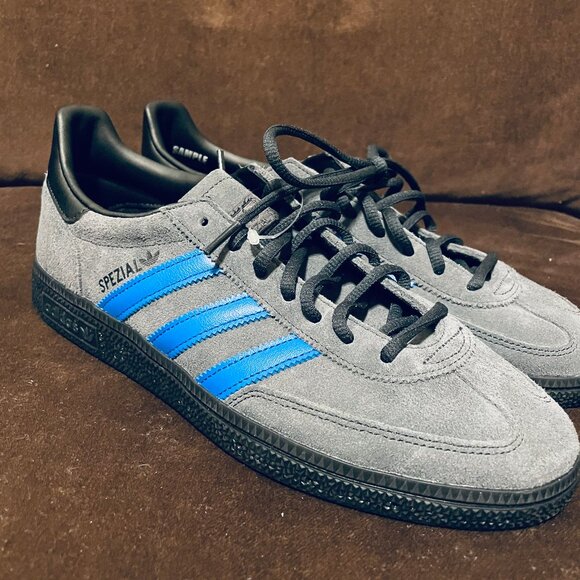 Rare Sample Tag Adidas Handball Spezial Grey Black Blue 9 US 8.5 UK 42 2/3 EU - Picture 1 of 10